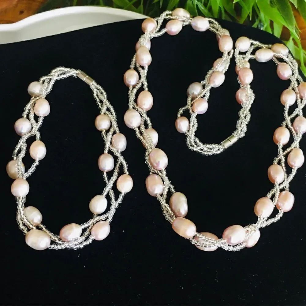 Genuine baroque Potato Pearls Necklace Bracelet sead beads beaded braided 4311